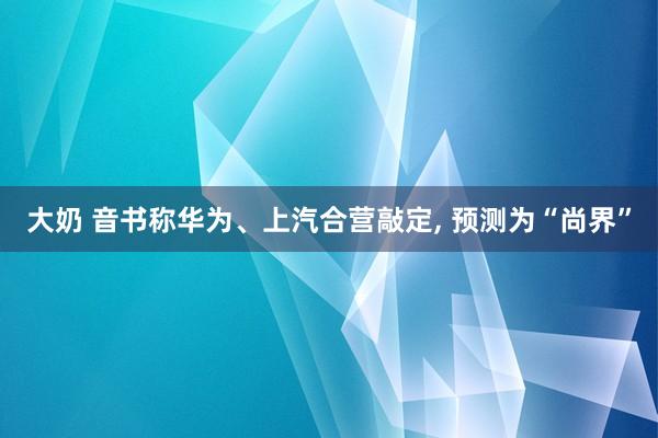 大奶 音书称华为、上汽合营敲定， 预测为“尚界”