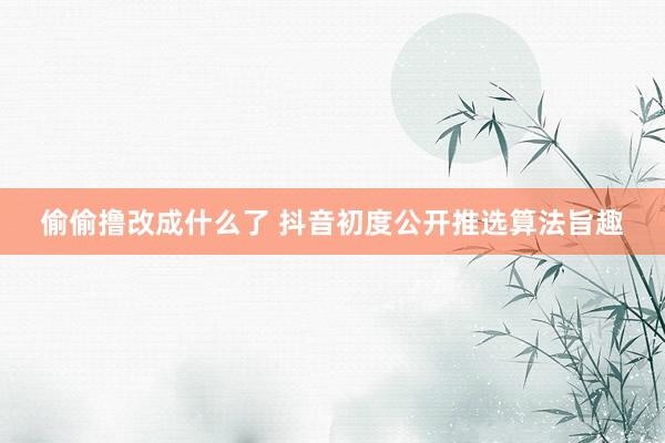偷偷撸改成什么了 抖音初度公开推选算法旨趣